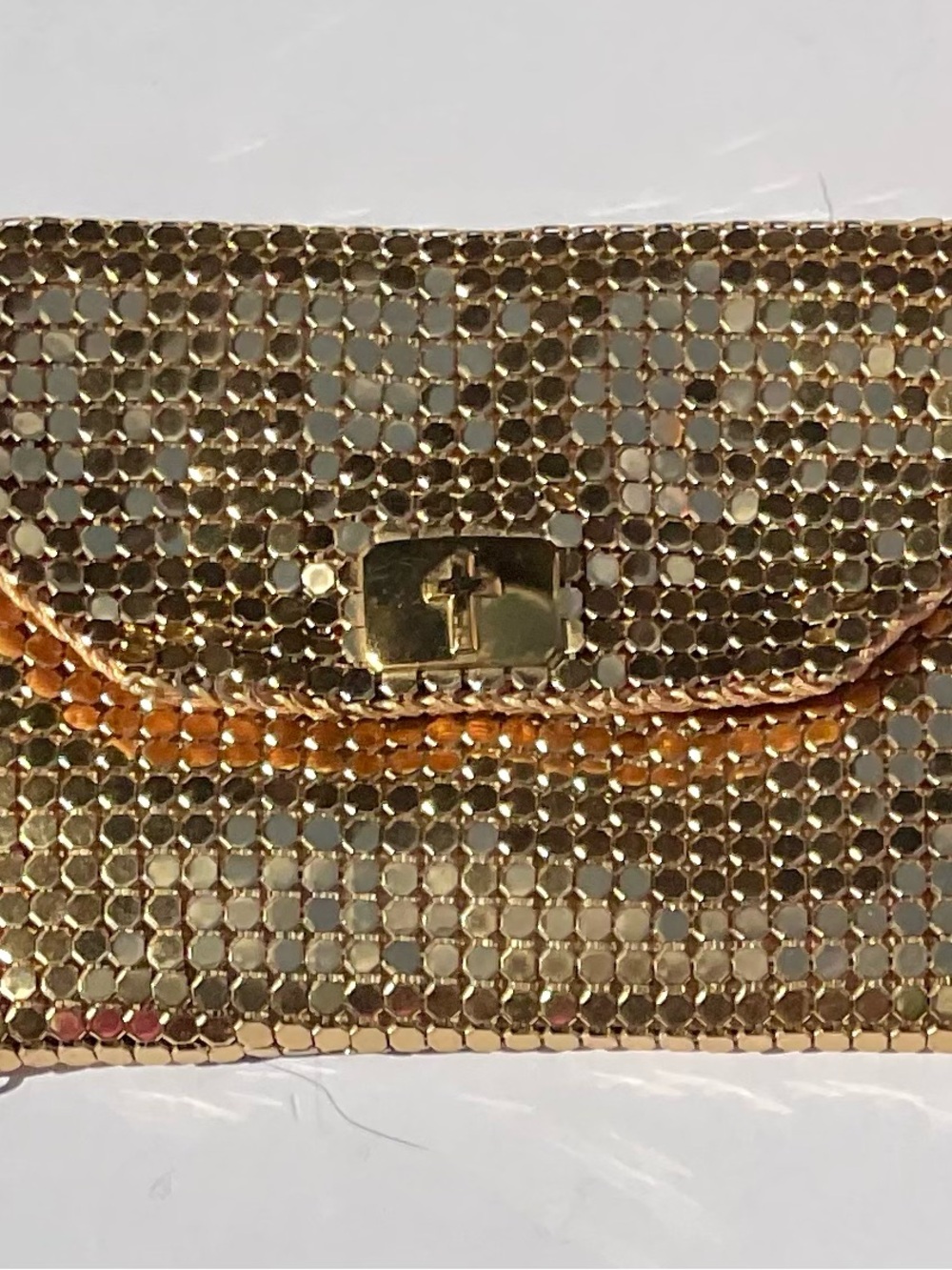 Vintage Gold Metal Mesh ROSARY POUCH with Cross Accent Snap Closure